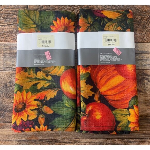 2 Set Of 2 JCPenney Home Collection Fall Harvest Floral Napkins 4 Napkins NOS - Picture 2 of 5